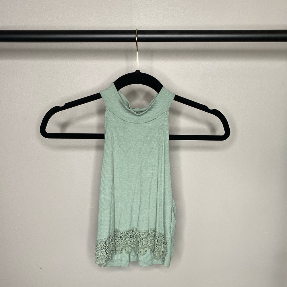 L.A Hearts Turquoise Crochet Crop Top High Neck
